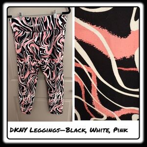DKNY Sport High Waisted leggings. Black, white, pink. Size XL. Capri (23-25”)